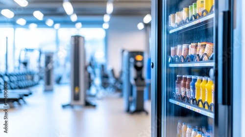 Plakat A vending machine filled with beverages in a gym setting.