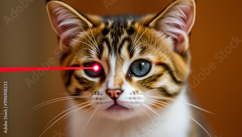 A curious cat with a laser pointer in its eye, ready to pounce photo