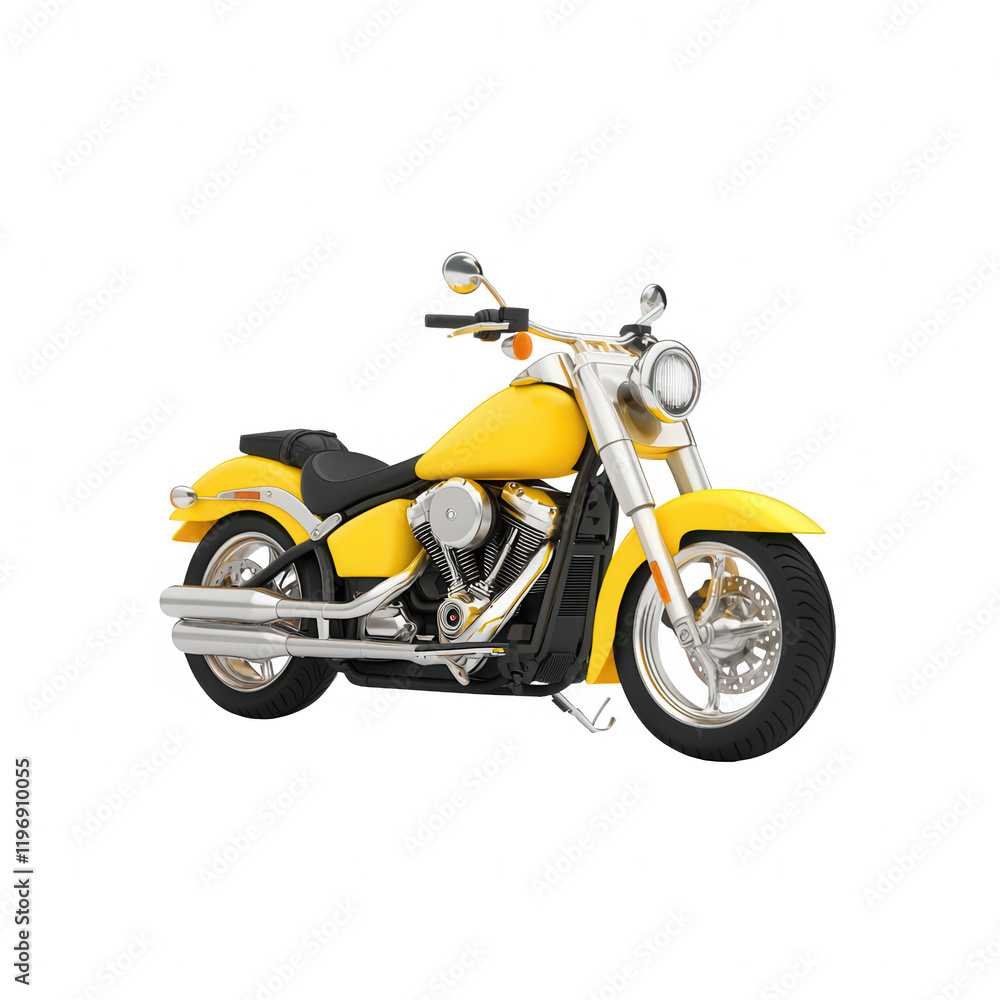 A vibrant yellow motorcycle parked in an urban setting., isolated on a transparent background. A vibrant yellow motorcycle parked in an urban setting., isolated on a transparent background.