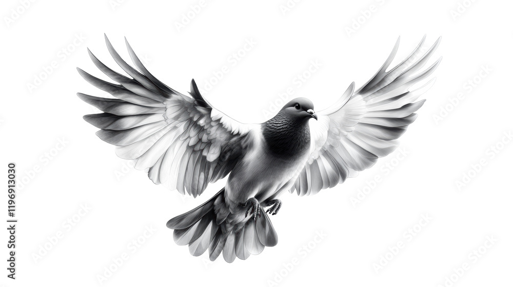 Naklejka premium Bird in flight with spread wings on white background