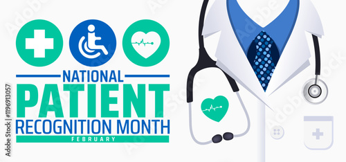 National Patient Recognition Month background banner or poster design template. observed every year in February. Holiday concept. Use to any Template, card, poster, placard, template.