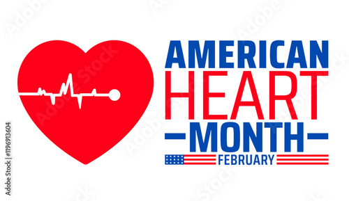 American Heart Month background banner or poster design template. observed every year in February. Holiday concept. Use to any Template, card, poster, placard, template.