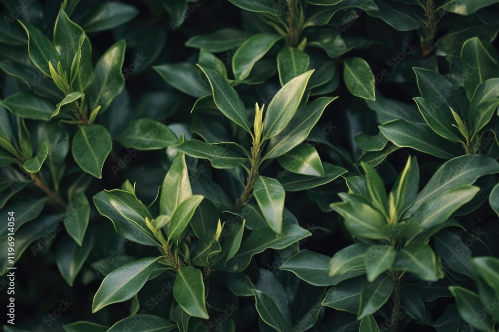 Detailed view of lush green leaves on a small plant Detailed view of lush green leaves on a small plant