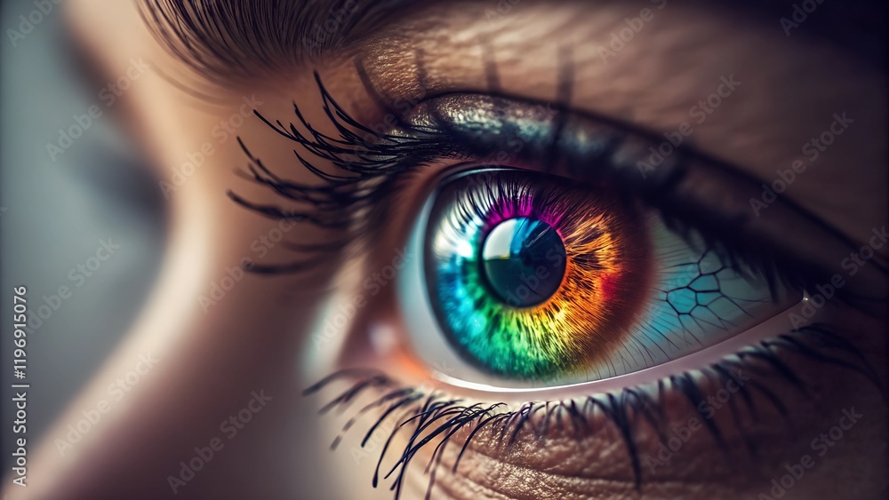 Fototapeta premium human eye with colorful digital reflections