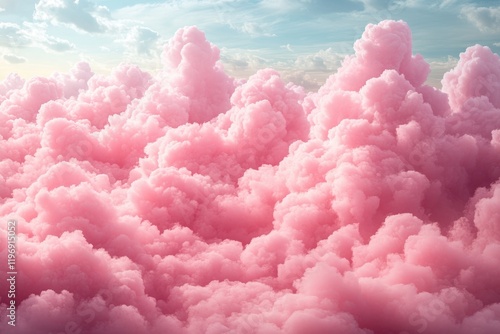 Massive pink clouds fill the sky, offering a vibrant and colorful atmosphere