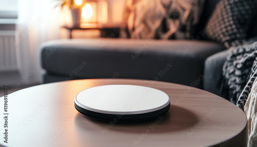 Wide-angle view of a sleek smart home device Wide-angle view of a sleek smart home device