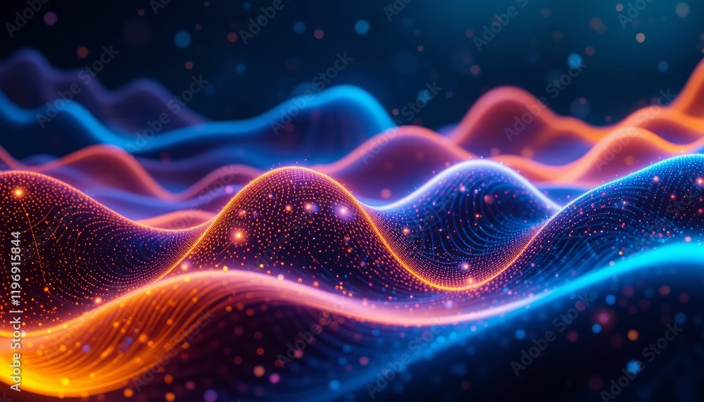 Abstract Digital Waveform Landscape: Vibrant Blue and Orange Hues Abstract Digital Waveform Landscape: Vibrant Blue and Orange Hues