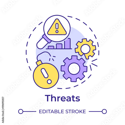 Threats multi color concept icon. Potential commercial company damage. SWOT analysis in business planning. Round shape line illustration. Abstract idea. Graphic design. Easy to use in brochure