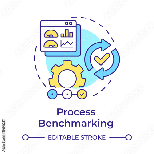 Process benchmarking multi color concept icon. Find ways to improve specific tasks. Business data analytics. Round shape line illustration. Abstract idea. Graphic design. Easy to use in article