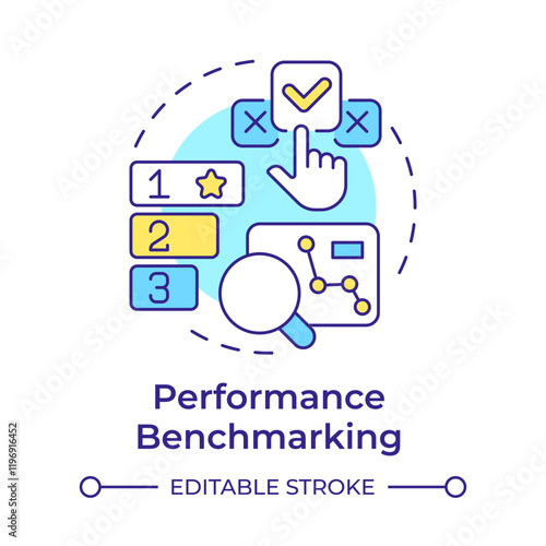 Performance benchmarking multi color concept icon. Productivity compare. Business processes analytics. Round shape line illustration. Abstract idea. Graphic design. Easy to use in brochure