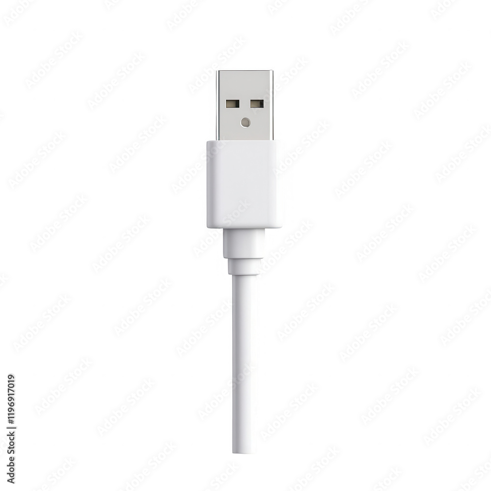 High-quality USB cable connector with a clean white design for efficient data transfer., isolated on a transparent background. High-quality USB cable connector with a clean white design for efficient data transfer., isolated on a transparent background.