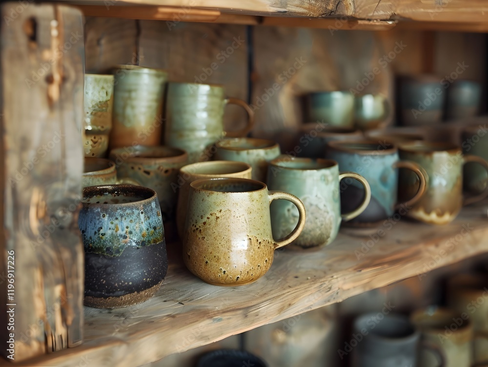Ceramic craft pottery mugs. Handmade coffee cups as home decor Ceramic craft pottery mugs. Handmade coffee cups as home decor