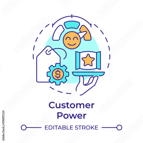 Customer power multi color concept icon. Clients influence on prices and market processes. Porter 5 forces. Round shape line illustration. Abstract idea. Graphic design. Easy to use in article