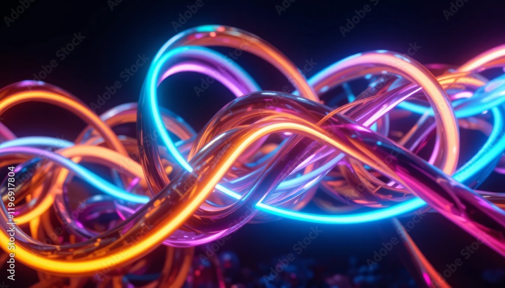 Abstract Neon Lights Twisted Intertwined Glowing Colorful Dynamic Energy
