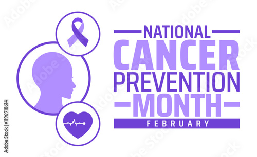 National Cancer Prevention Month background banner or poster design template. observed every year in February. Holiday concept. Use to any Template, card, poster, placard, template.