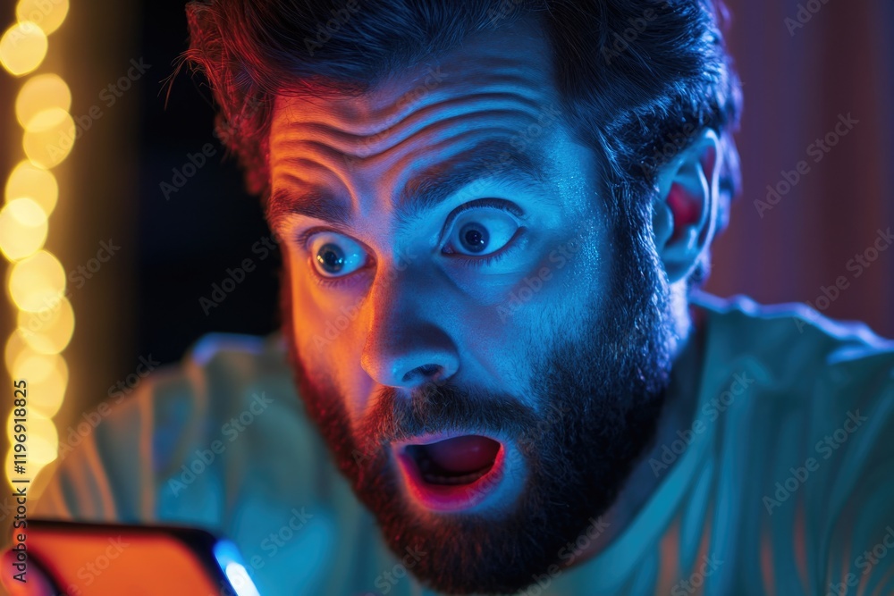 A person looks shocked and surprised while checking their mobile phone A person looks shocked and surprised while checking their mobile phone