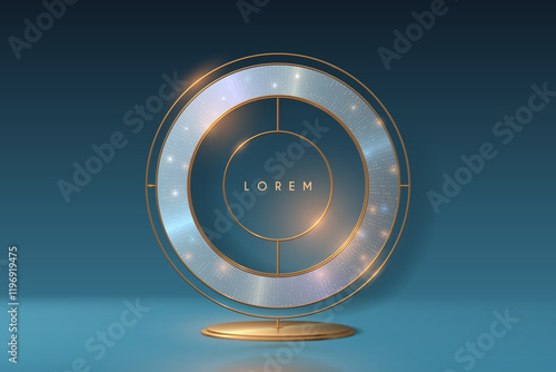 Golden ring frame on blue background