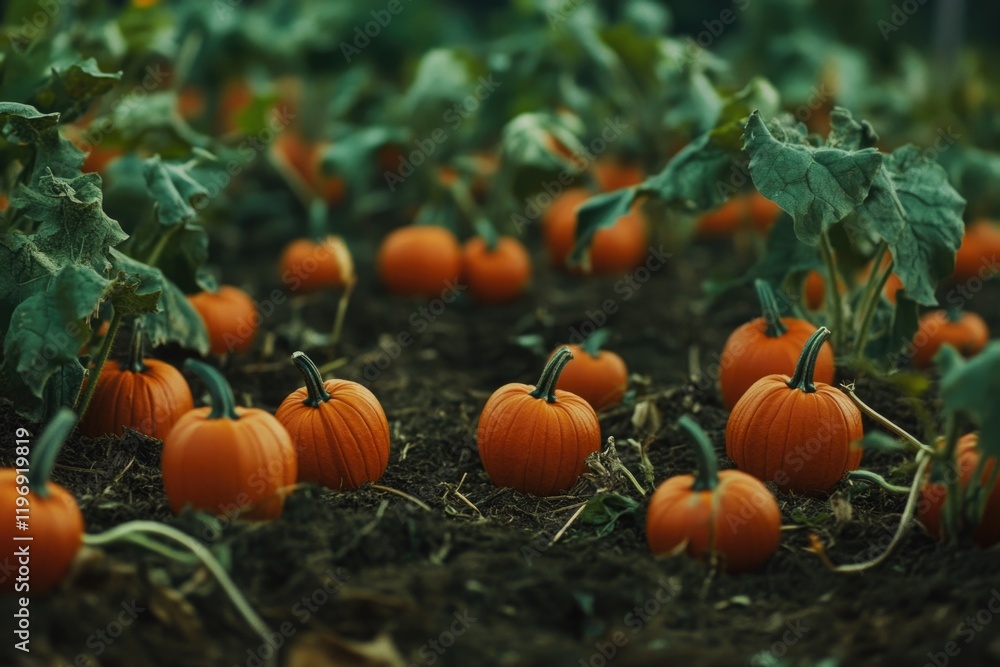 Obraz premium A vibrant autumn scene with ripe orange pumpkins ready for harvest.