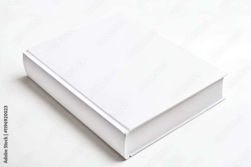 A white book sits atop a table, great for use in educational or literary-themed settings A white book sits atop a table, great for use in educational or literary-themed settings