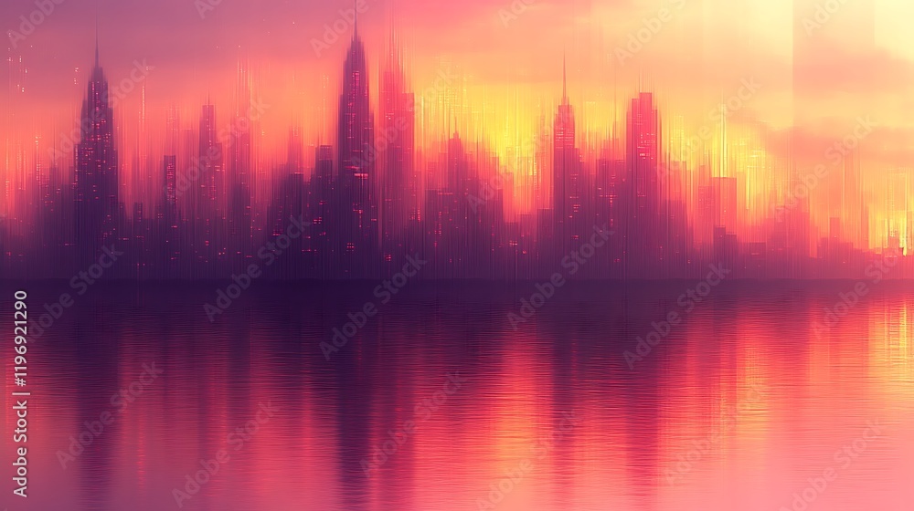 City Skyline Reflected In Sunset Water City Skyline Reflected In Sunset Water