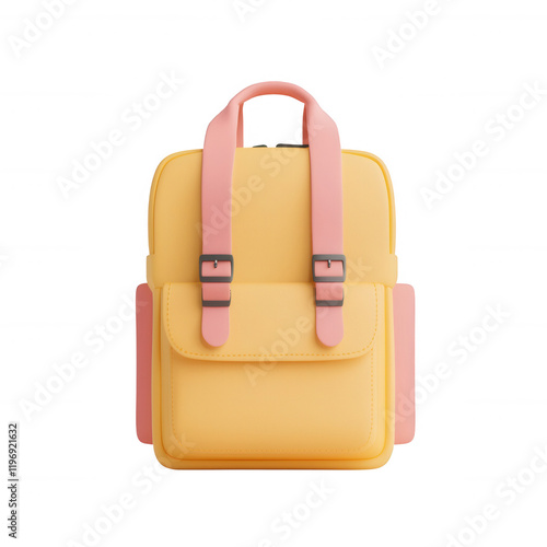 Stylish yellow backpack with pink straps for modern lifestyle and travel. photo