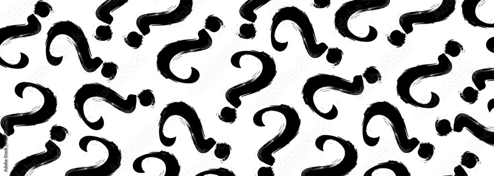 Black brush stroke question marks on white background. Question mark pattern abstract vector background. Black brush stroke question marks on white background. Question mark pattern abstract vector background.
