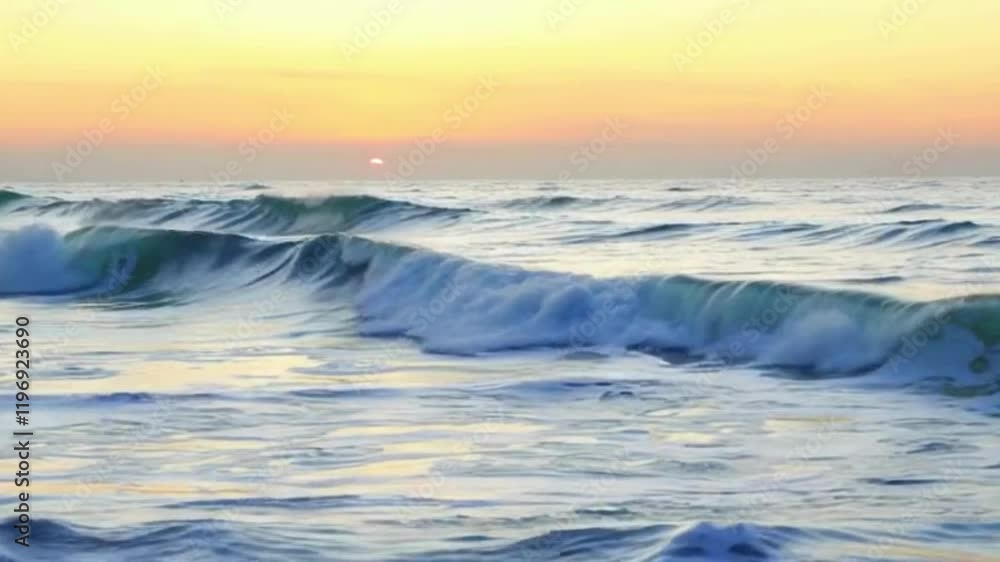 4K HD Video of Ocean Waves at Sunset. Gentle Waves Crashing on the shore. 4K HD Video of Ocean Waves at Sunset. Gentle Waves Crashing on the shore.