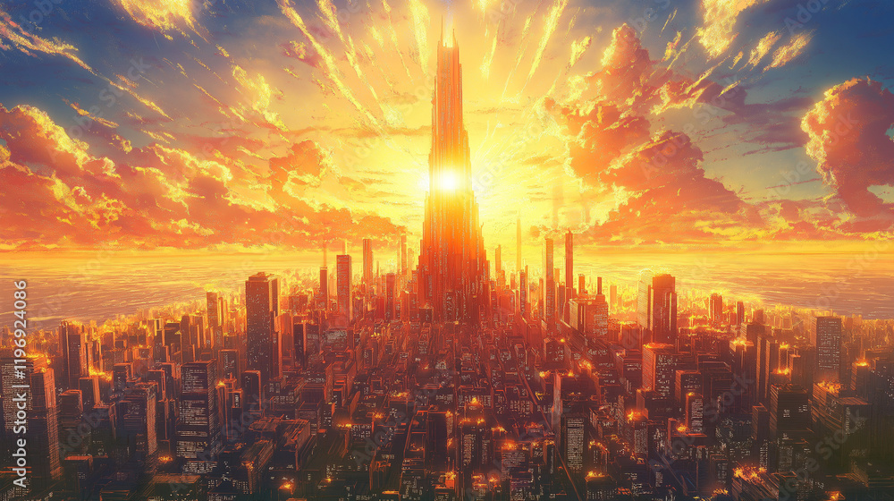 Fototapeta premium Urban metropolis transformation economic growth inequality and poverty in a modern cityscape sunset