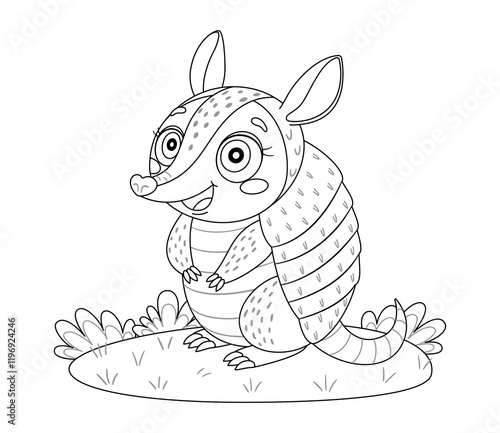 Cute armadillo line art. Pet character Hand drawn trendy coloring book photo