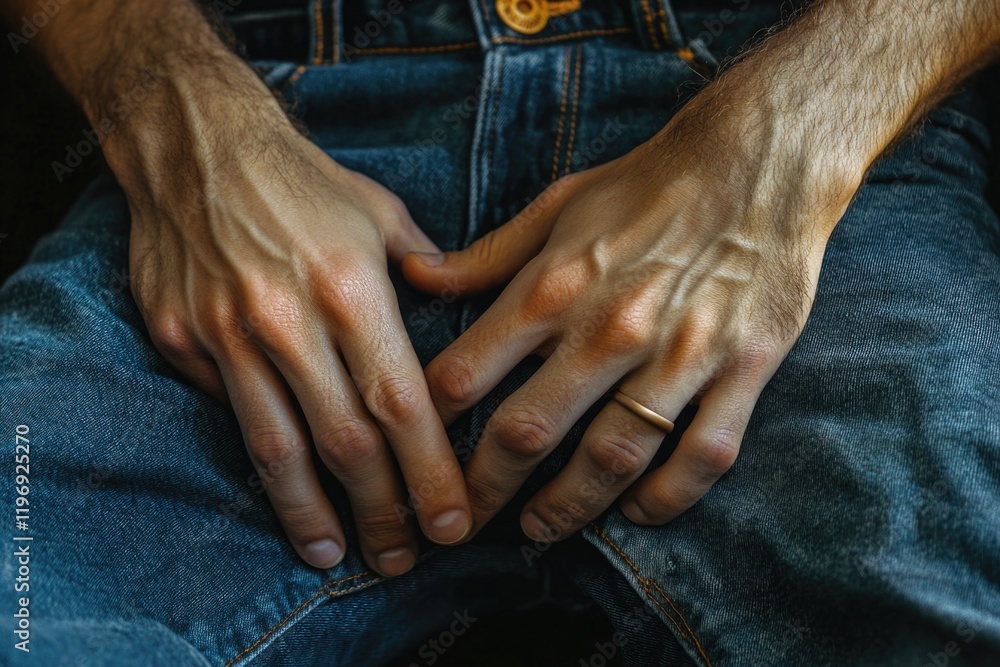 Fototapeta premium A person holds their own hands in a close-up shot