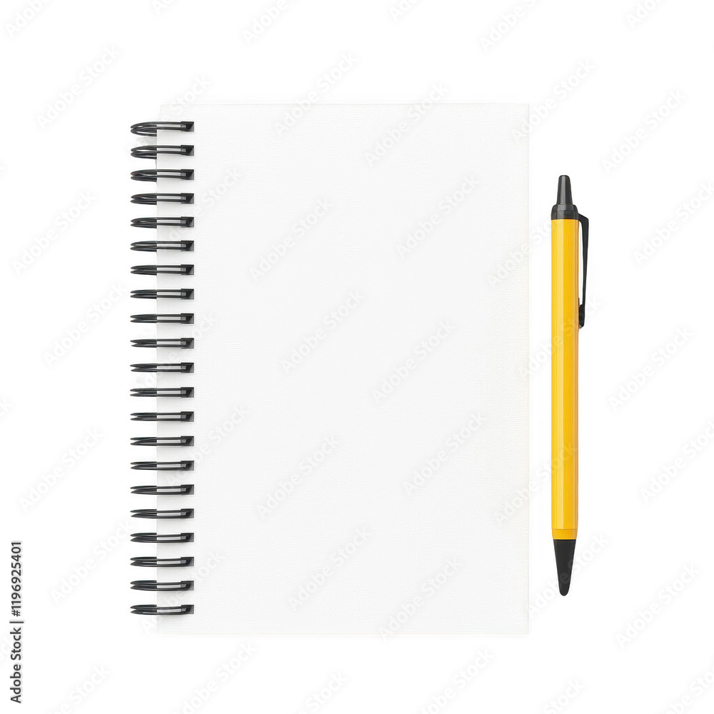 A blank notebook and pen ready for notes, sketches or creative ideas., isolated on a transparent background. A blank notebook and pen ready for notes, sketches or creative ideas., isolated on a transparent background.