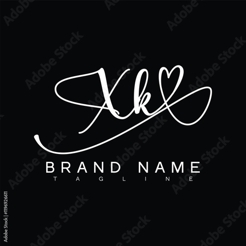 XK Handwritten initial letter with love . XK simple signature vector logo with Hart shape variation, beauty, photography letter logo design. X K photo