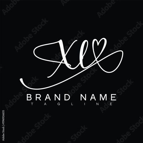 XL Handwritten initial letter with love . XL simple signature vector logo with Hart shape variation, beauty, photography letter logo design. X L