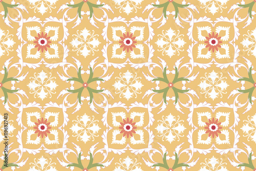 This image features a seamless floral pattern with a vintage aesthetic. 