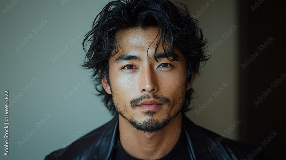 Portrait of confident young man with goatee and leather jacket Portrait of confident young man with goatee and leather jacket