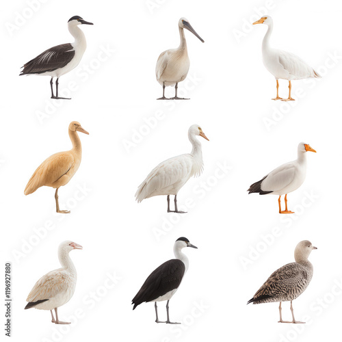 A collection of various bird species illustrating diverse plumage and colors., isolated on a transparent background. photo