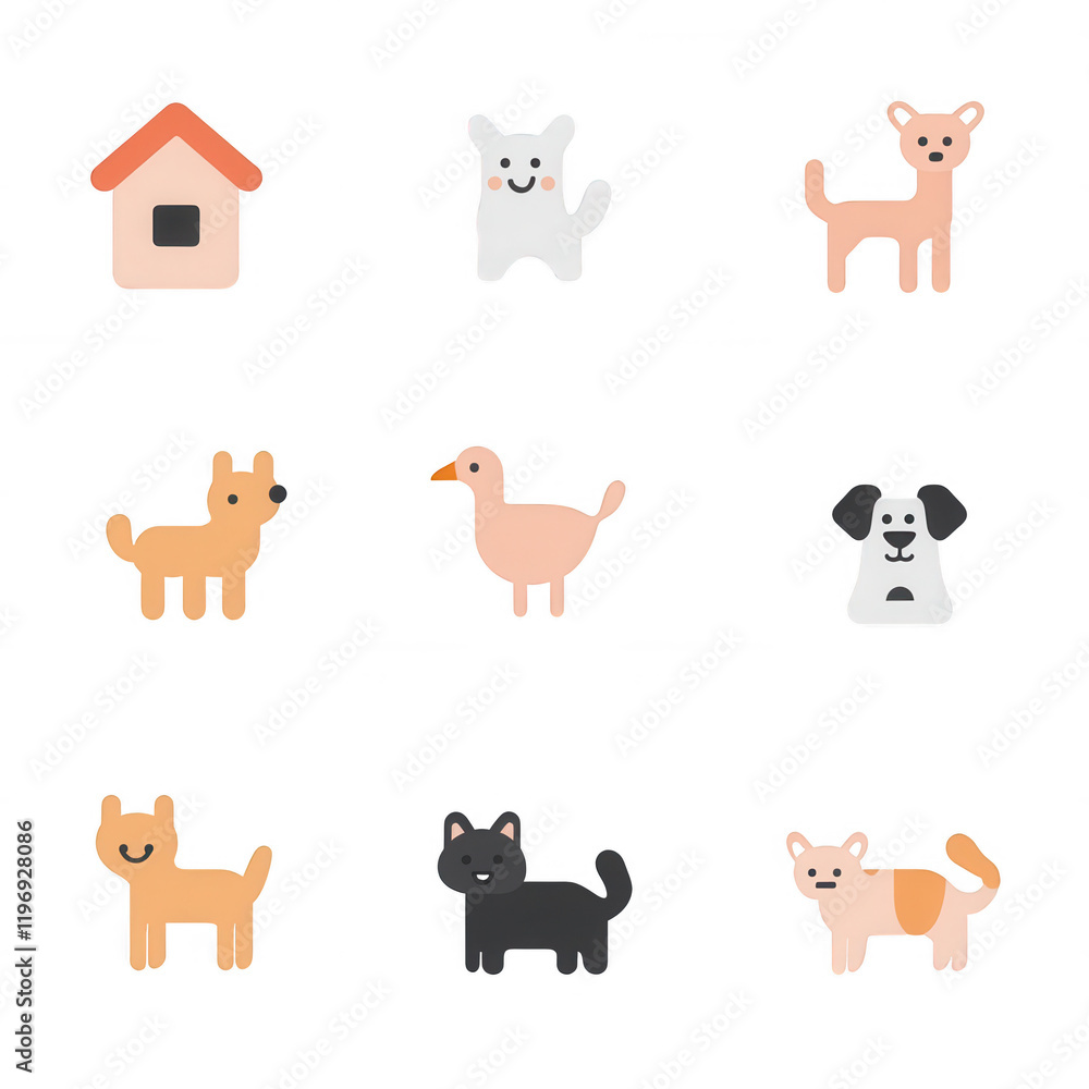 Fototapeta premium A colorful collection of cute animal illustrations featuring cats and dogs., isolated on a transparent background.