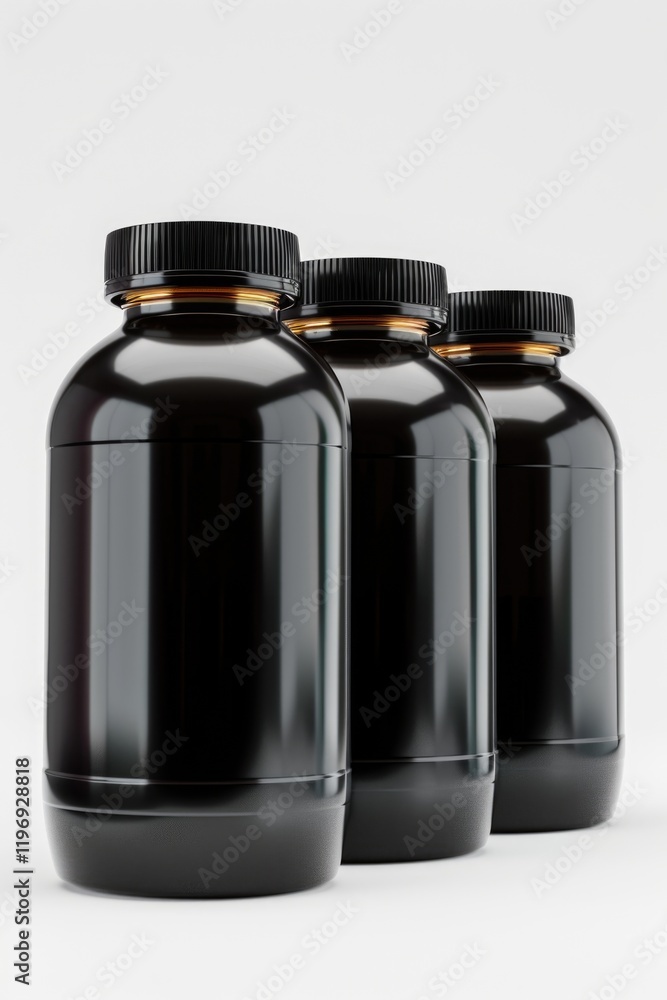 Glass containers with screw caps for storing dark brown liquid. Packaged in a uniform manner, these bottles feature clear glass and high-density plastic with protective screw tops. Glass containers with screw caps for storing dark brown liquid. Packaged in a uniform manner, these bottles feature clear glass and high-density plastic with protective screw tops.
