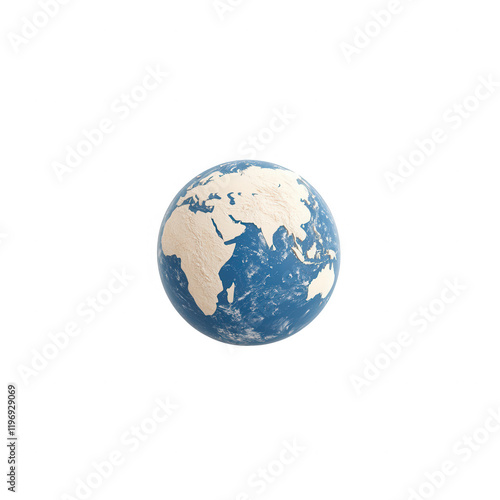 A detailed depiction of Earth showcasing land and water features., isolated on a transparent background.