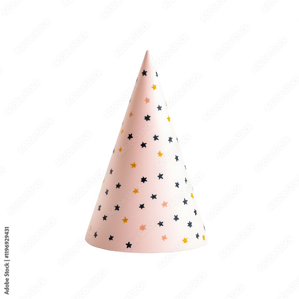 A festive pink party hat adorned with stars, perfect for celebrations and special occasions., isolated on a transparent background. A festive pink party hat adorned with stars, perfect for celebrations and special occasions., isolated on a transparent background.