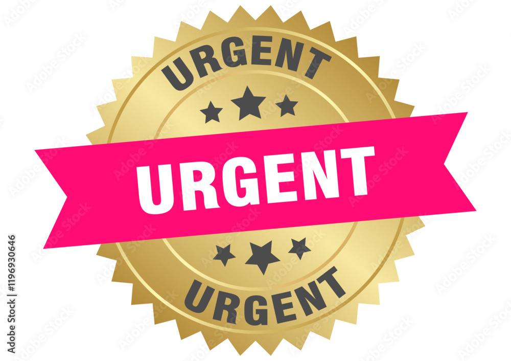 urgent. urgent round pink and gold label isolated on transparent background urgent. urgent round pink and gold label isolated on transparent background
