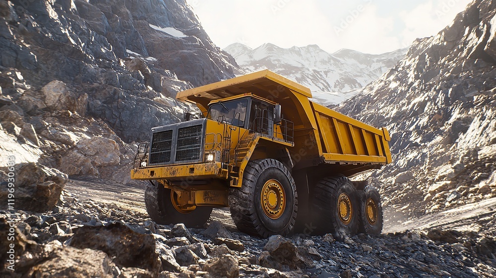 Yellow Dump Truck Loading Minerals Copper, Silver, and Ore Yellow Dump Truck Loading Minerals Copper, Silver, and Ore