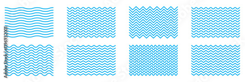 Wave line and wavy zigzag lines. Blue underlines wavy curve zig zag line pattern in abstract style. Geometric decoration element. Vector illustration.