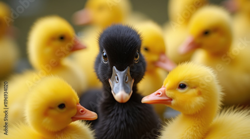 The Ugly Duckling, Black Duckling amount Regular Yellow Ducklings, Being Queer, Different, an Outsider photo