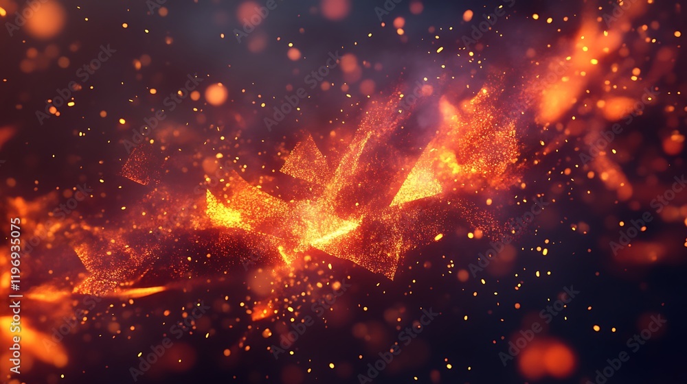 A fiery explosion of angular shapes forming abstract patterns A fiery explosion of angular shapes forming abstract patterns