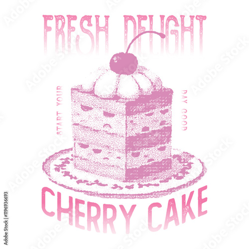 Local Bakery tasty cherries, Happy birthday cake vector art, Cherry and strawberry cake. Fruit vanilla cake graphic print design for t shirt, apparel, posters, fresh pastries, background Sweet club