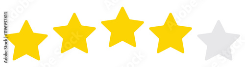 Five stars customer product rating review flat icon for apps and websites . Rating sticker icon with four gold stars on a white background. Flat design. White background. Isolated vector icon. Vector 