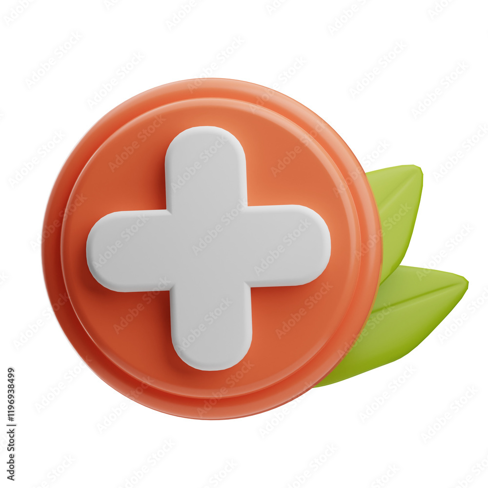 Colorful Plus Button with Green Leaves Colorful Plus Button with Green Leaves