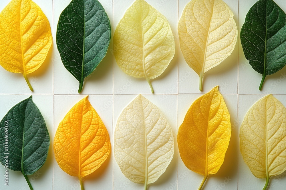 Obraz premium A collection of vibrant leaves on a clean white surface, great for backgrounds and textures