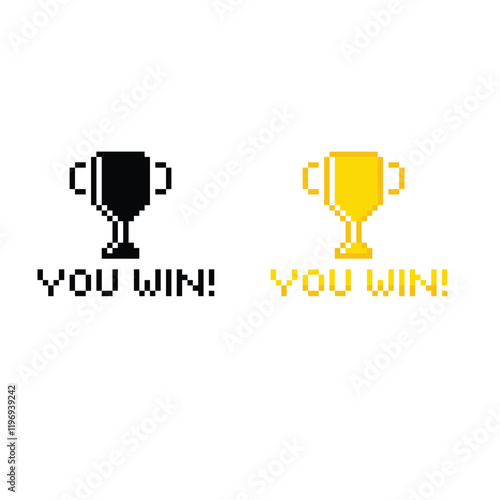 pixel You win  icon trophy winner 8 bit icon for computer game